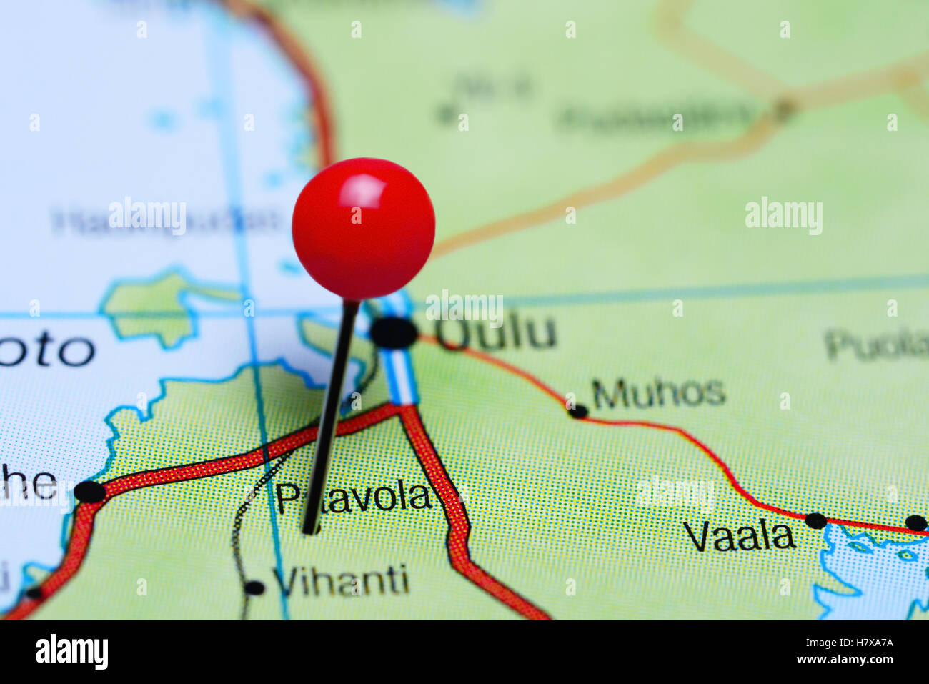 Paavola pinned on a map of Finland Stock Photo