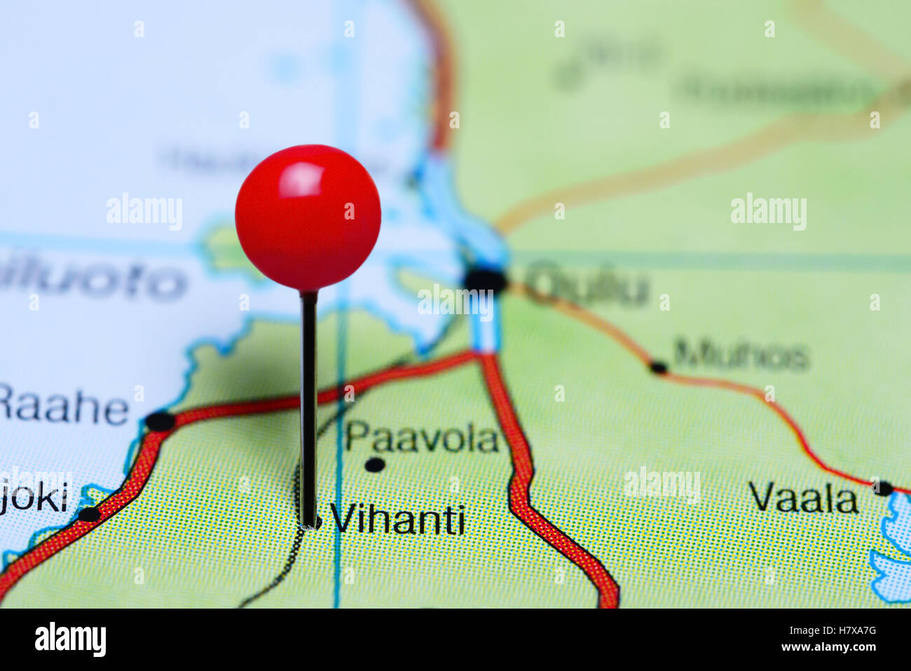 Vihanti pinned on a map of Finland Stock Photo