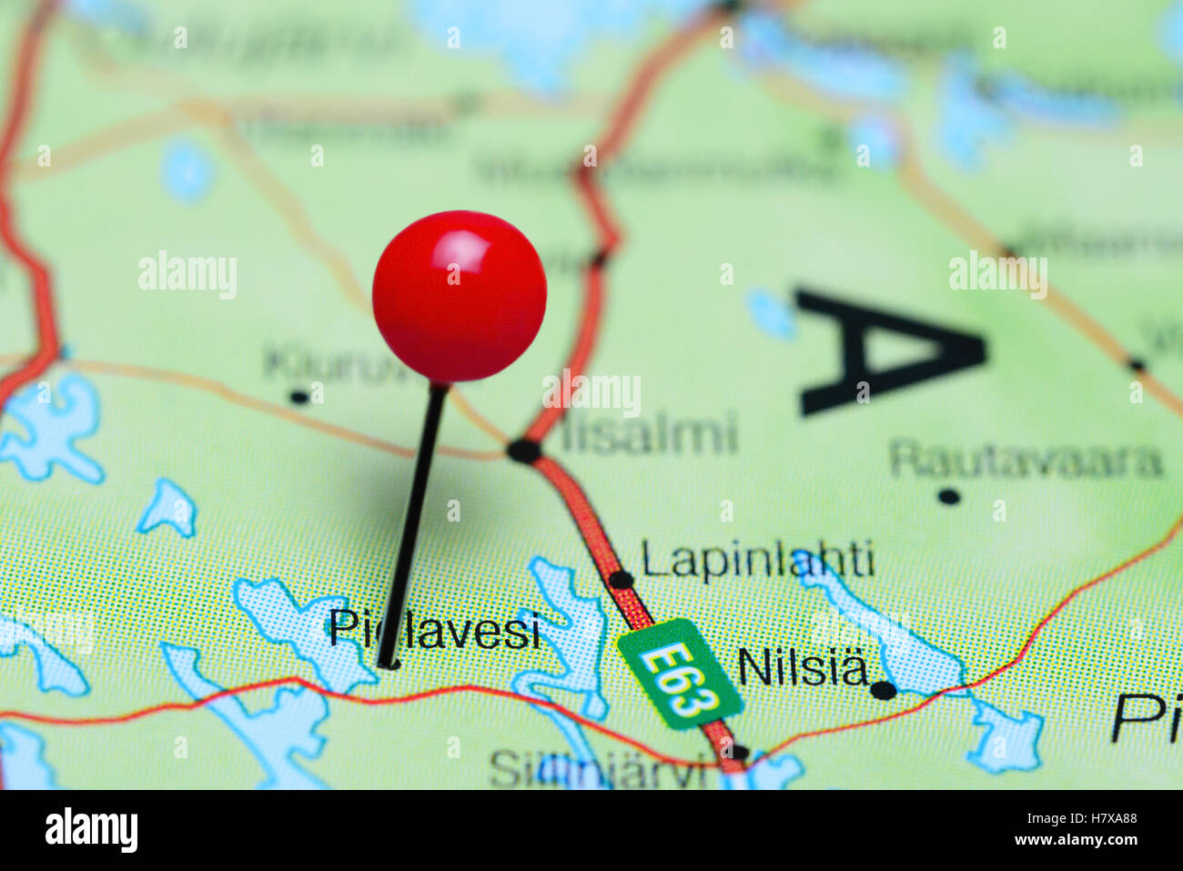 Pielavesi pinned on a map of Finland Stock Photo