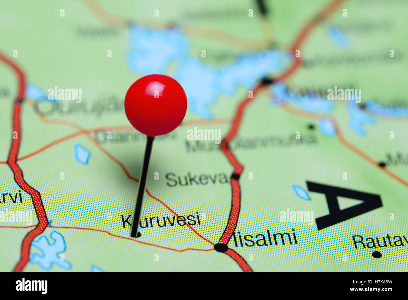 Kiuruvesi pinned on a map of Finland Stock Photo