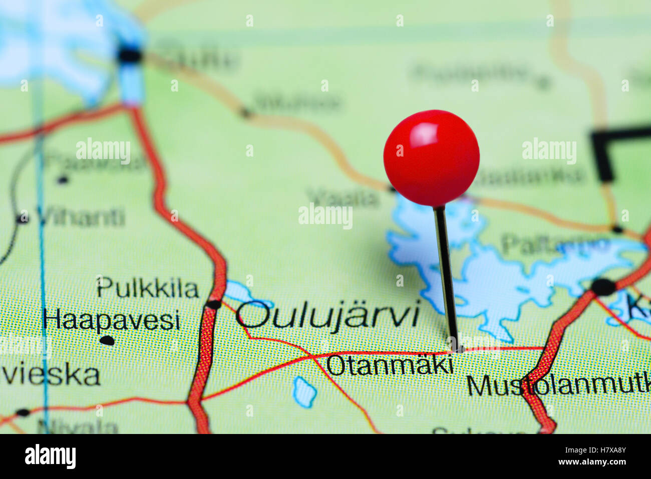 Otanmaki pinned on a map of Finland Stock Photo