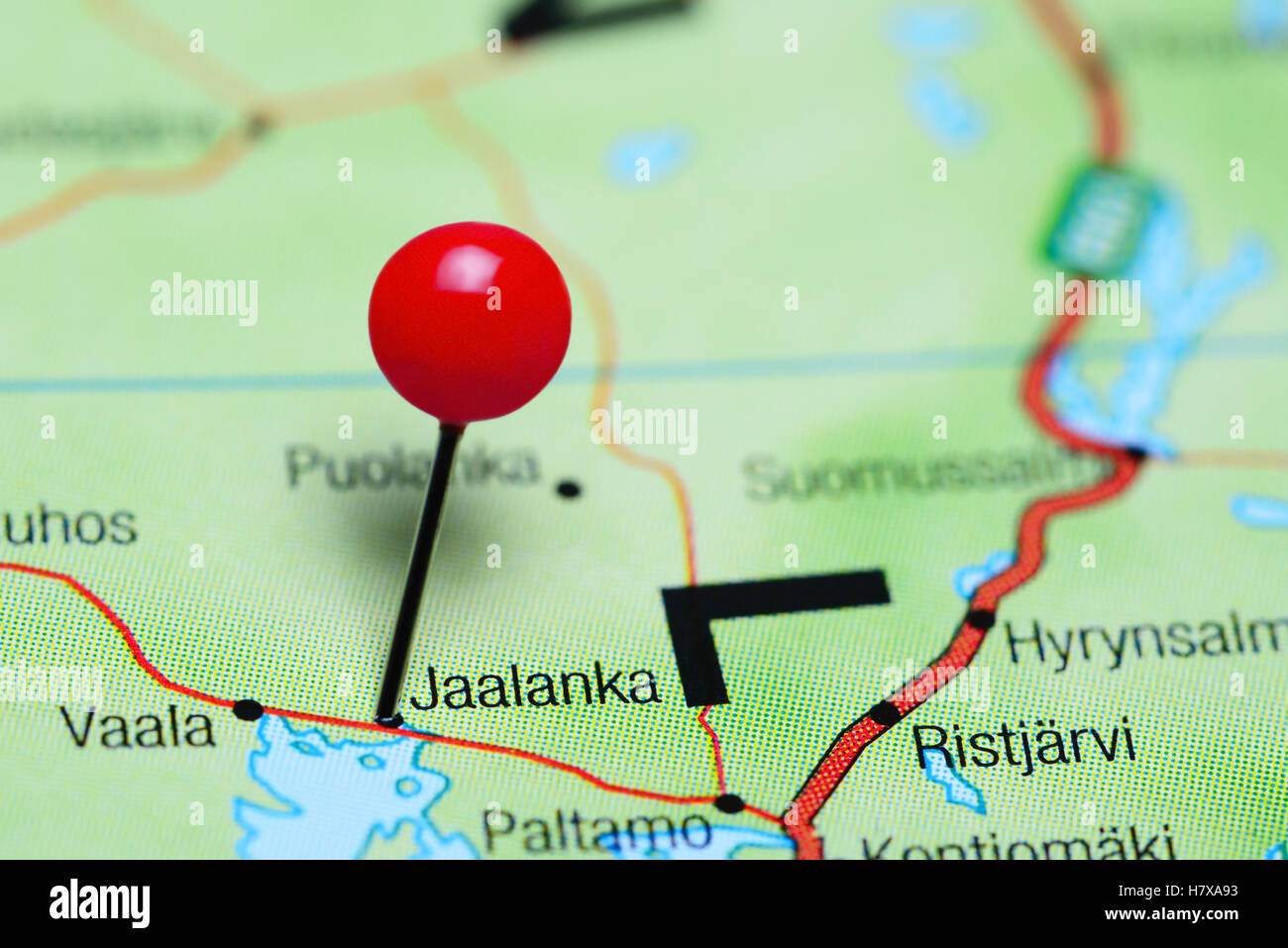 Jaalanka pinned on a map of Finland Stock Photo
