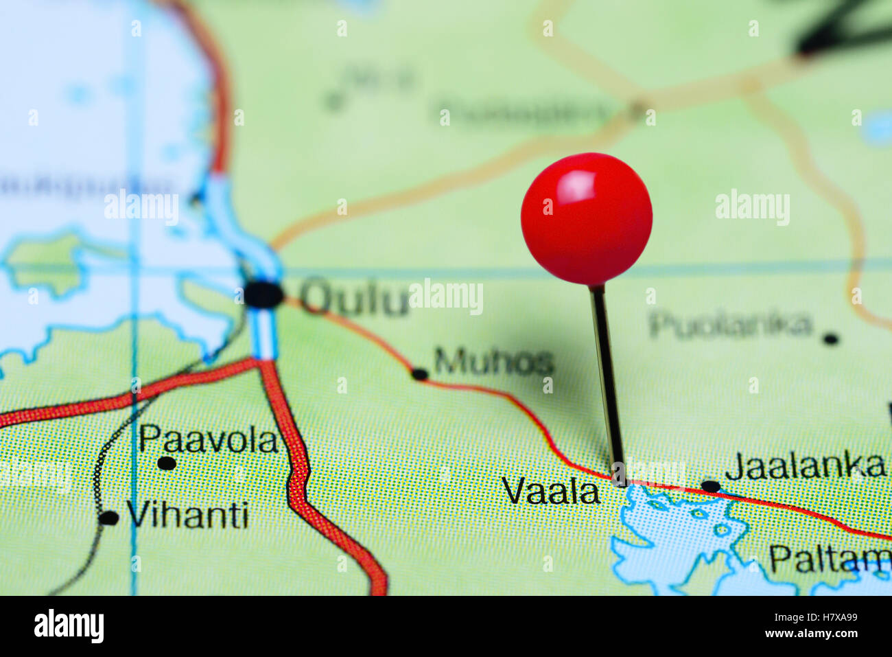 Vaala pinned on a map of Finland Stock Photo