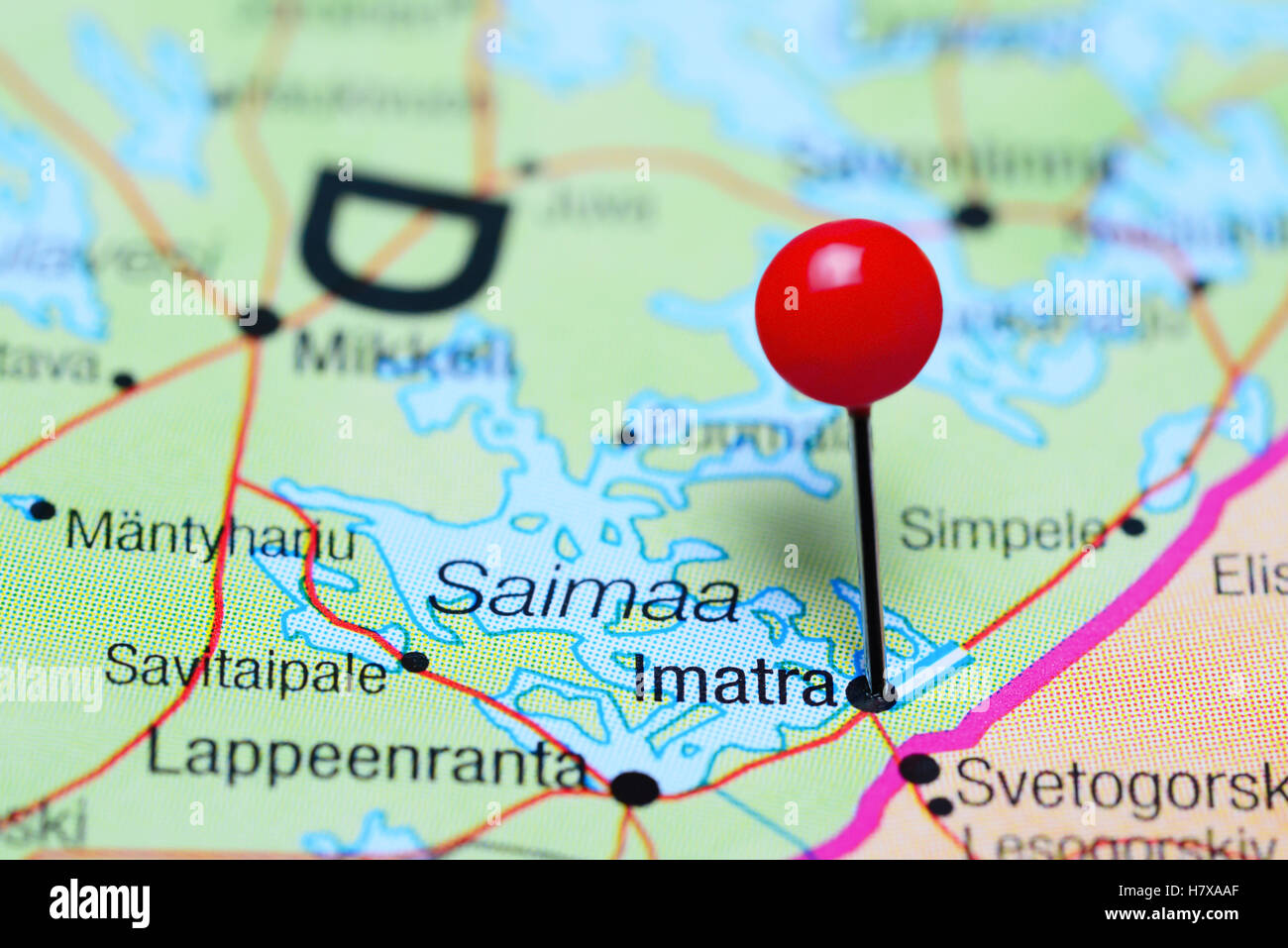 Imatra pinned on a map of Finland Stock Photo