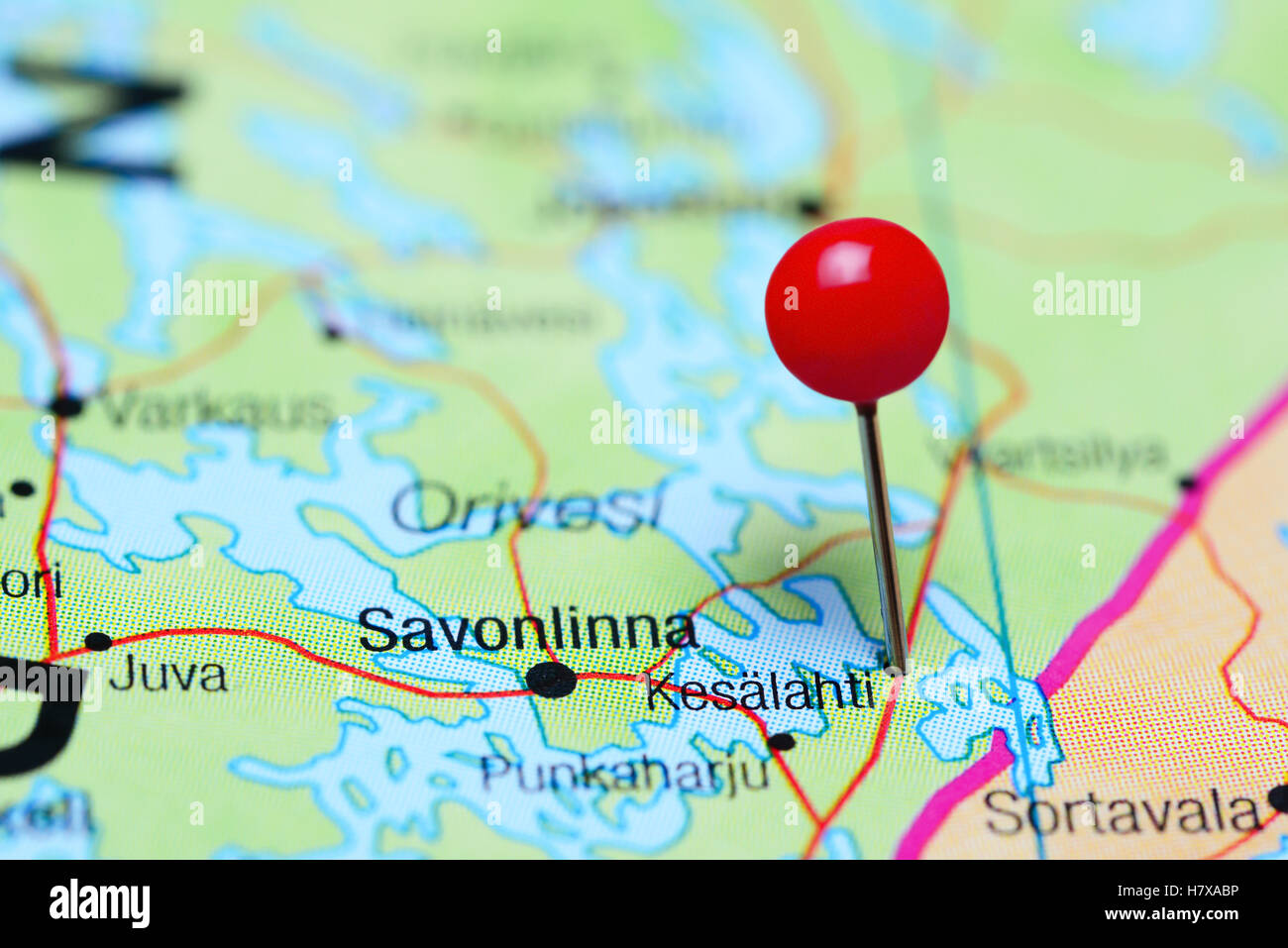 Kesalahti pinned on a map of Finland Stock Photo