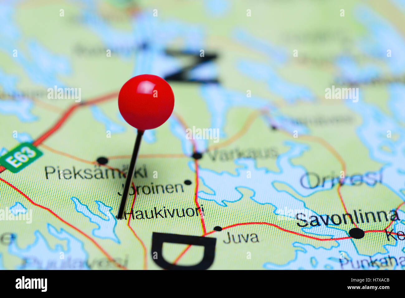 Haukivuori pinned on a map of Finland Stock Photo