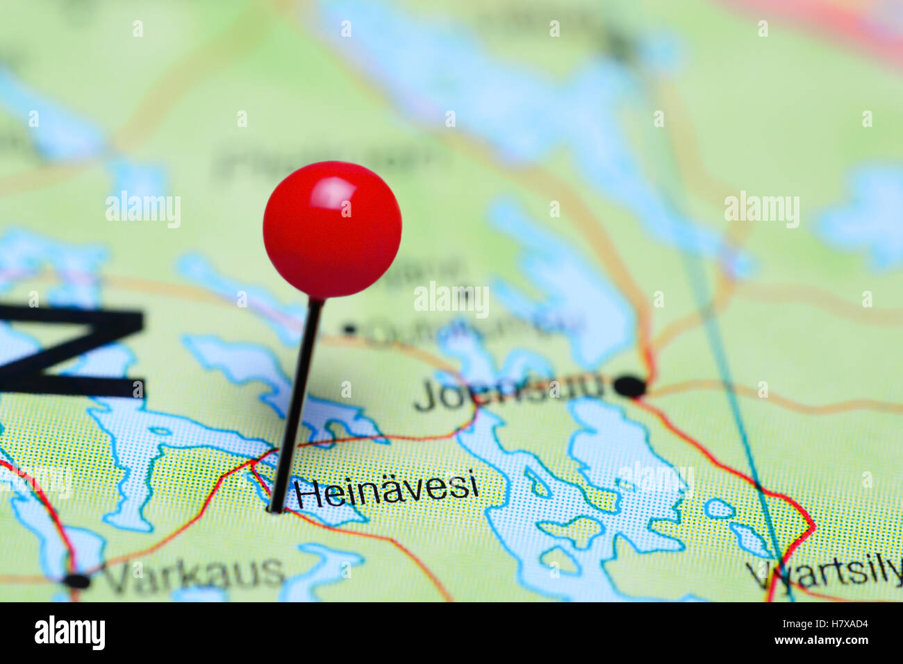 Heinavesi pinned on a map of Finland Stock Photo