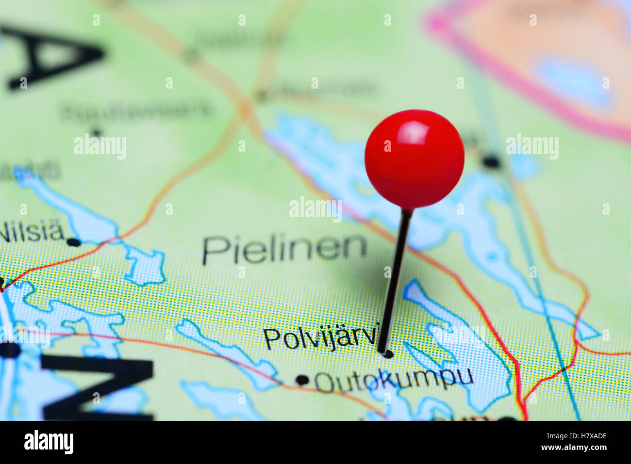 Polvijarvi pinned on a map of Finland Stock Photo