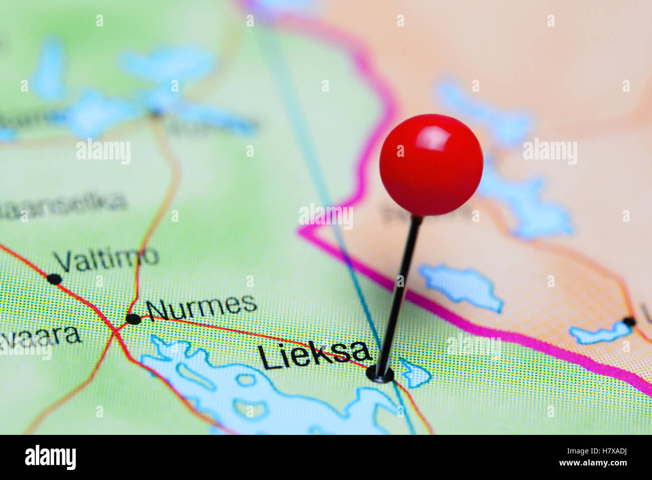 Lieksa pinned on a map of Finland Stock Photo