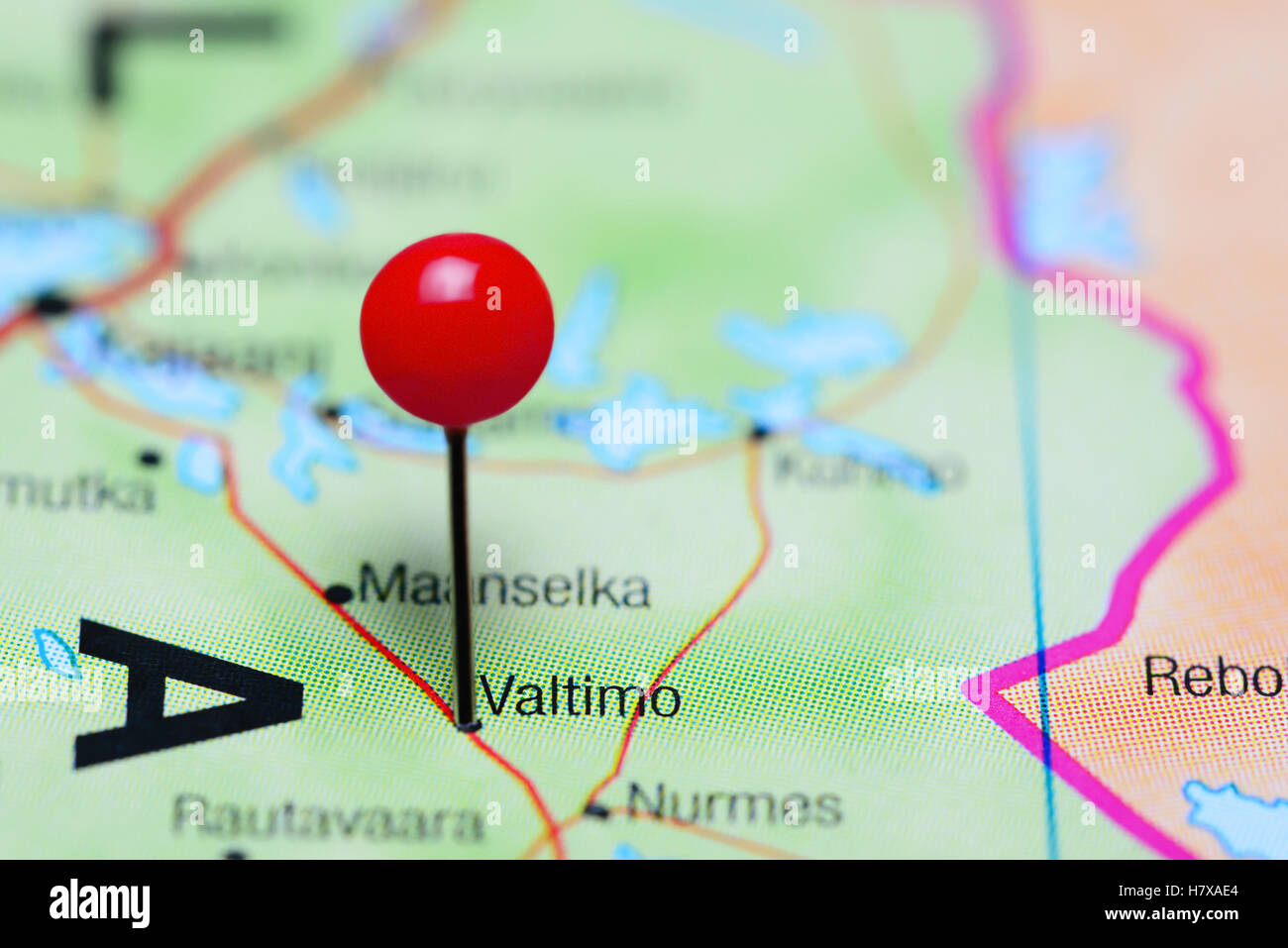 Valtimo pinned on a map of Finland Stock Photo