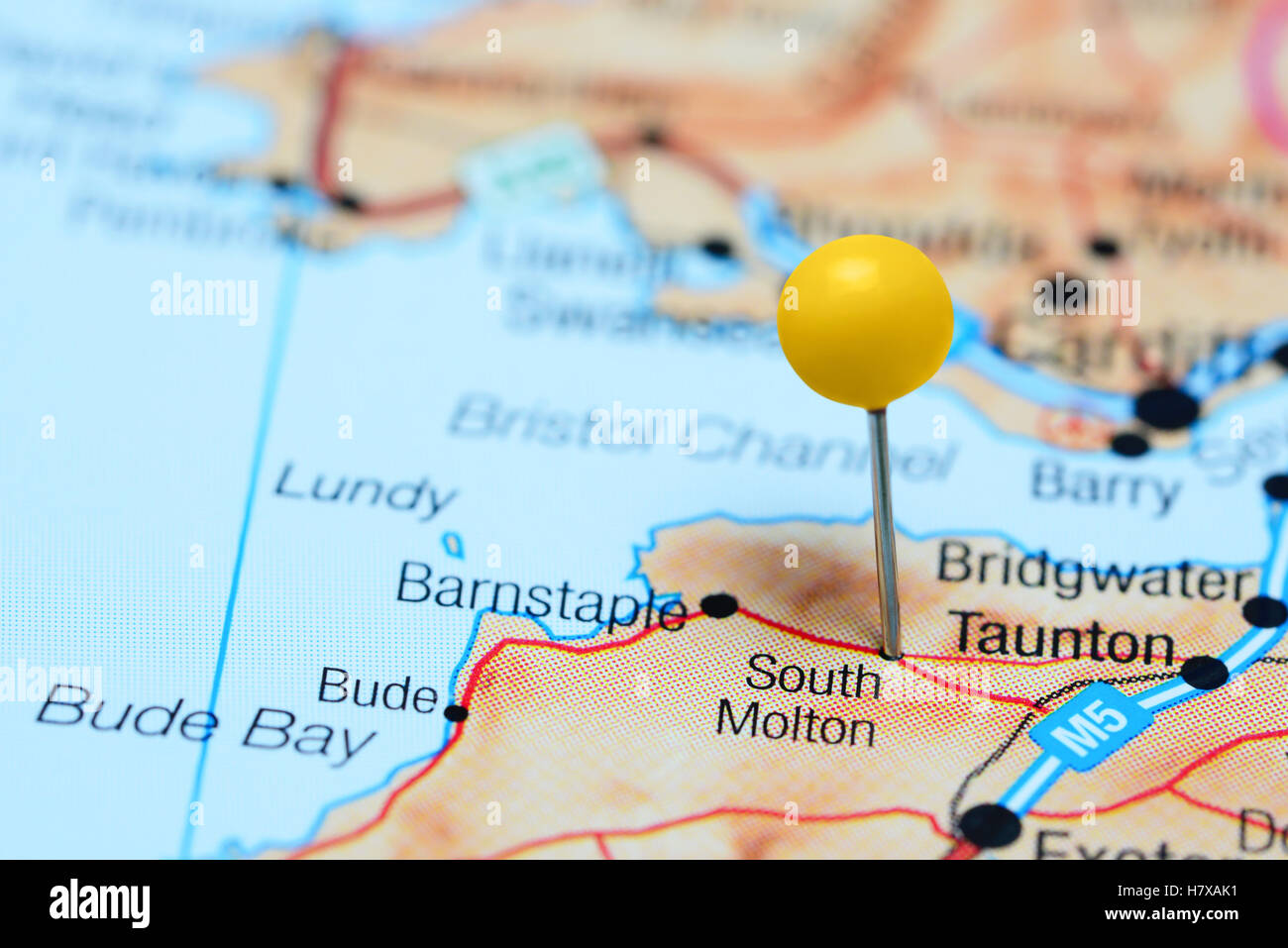 South Molton pinned on a map of UK Stock Photo Alamy