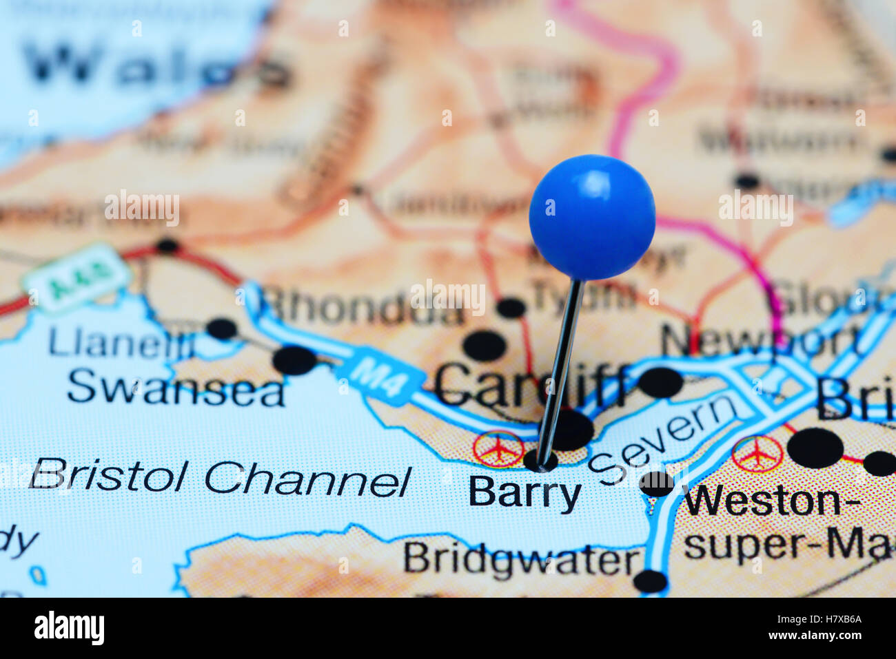 Barry pinned on a map of Wales Stock Photo