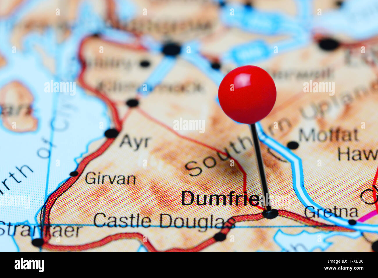 Dumfries pinned on a map of Scotland Stock Photo - Alamy