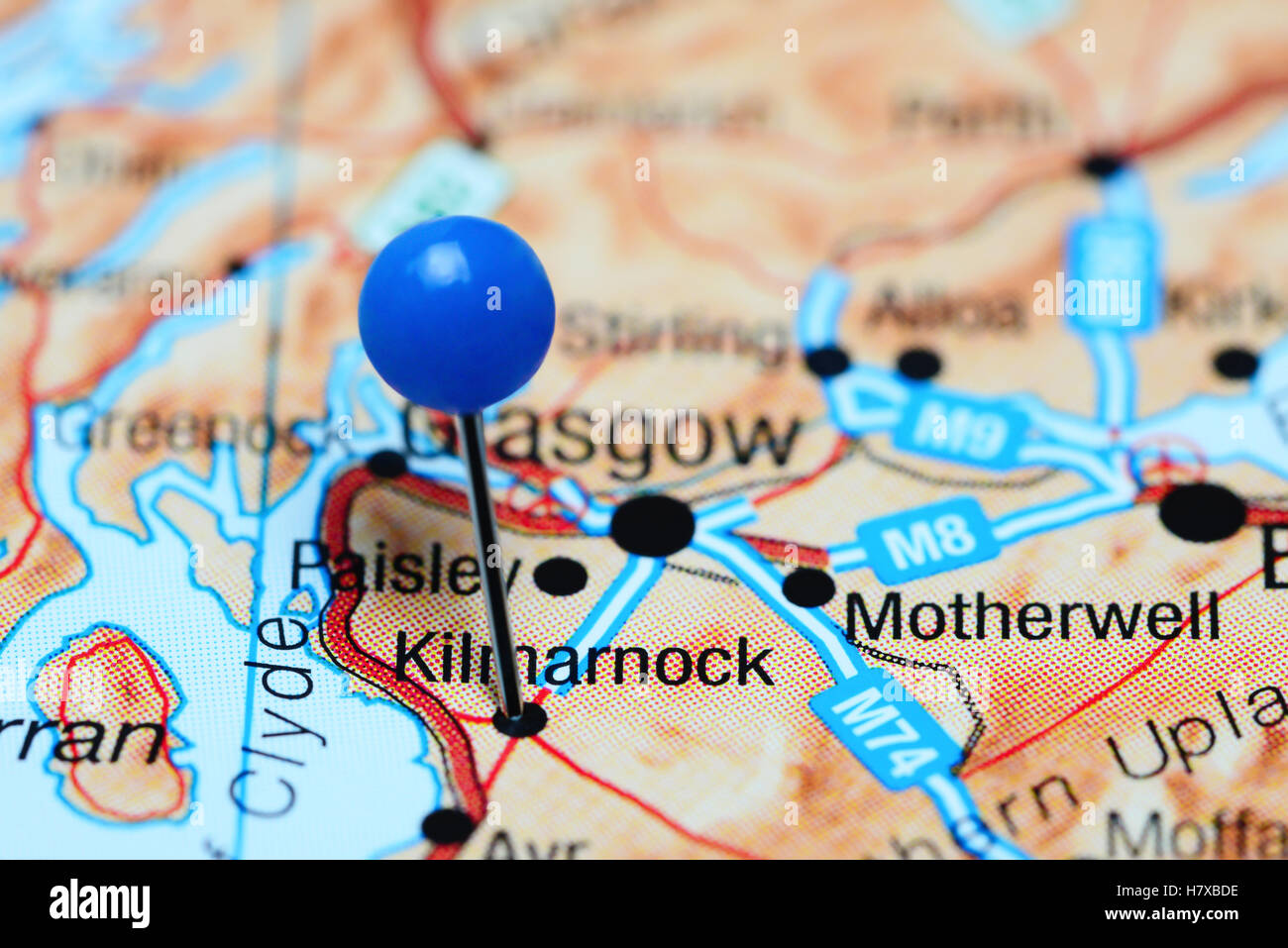 Kilmarnock pinned on a map of Scotland Stock Photo Alamy