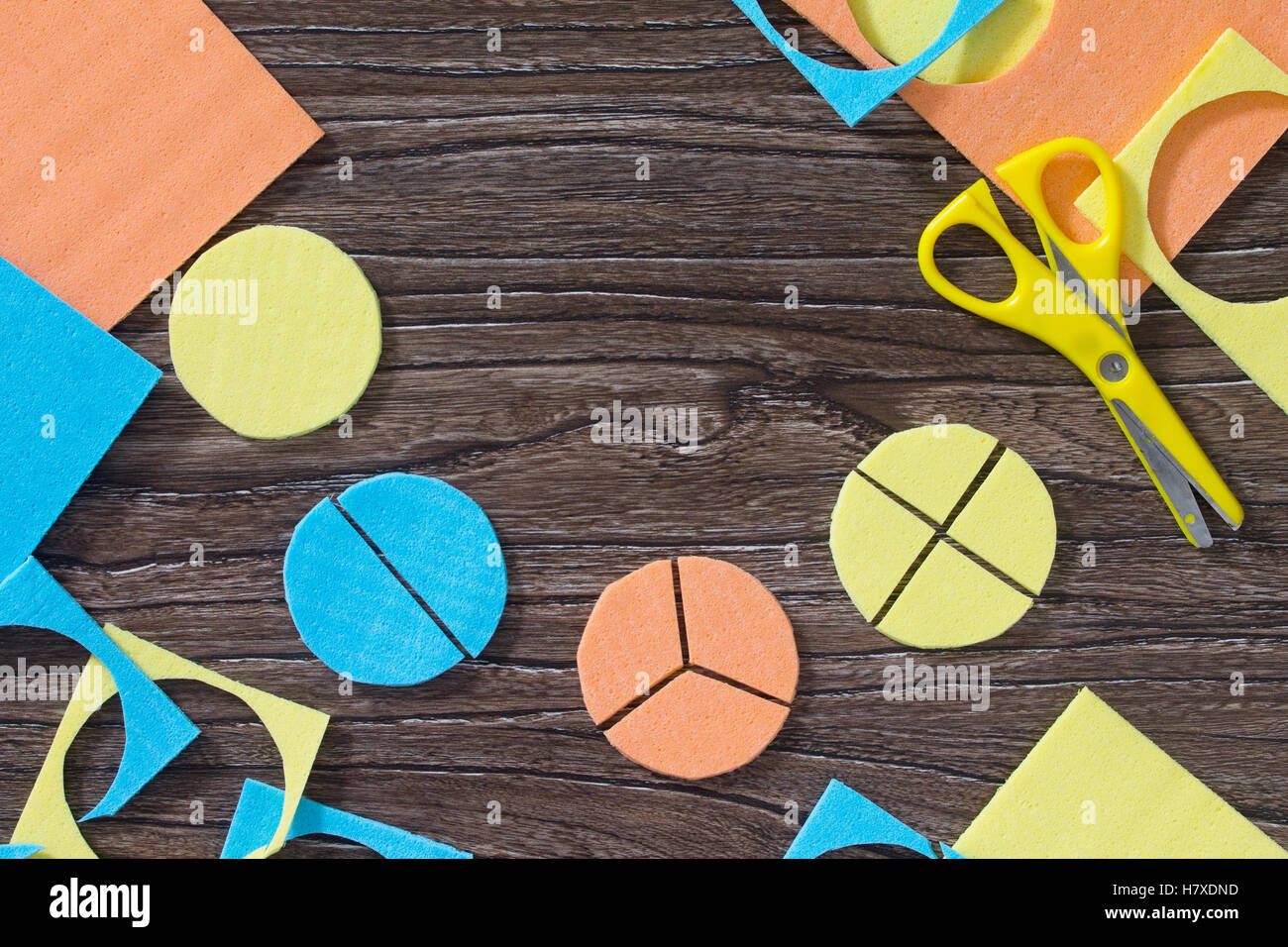 of a ... study fraction wooden mathematical on Puzzle-game table