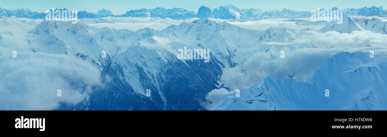 Morning winter Dolomiten mountain panorama landscape, Tirol, Austria. Stock Photo