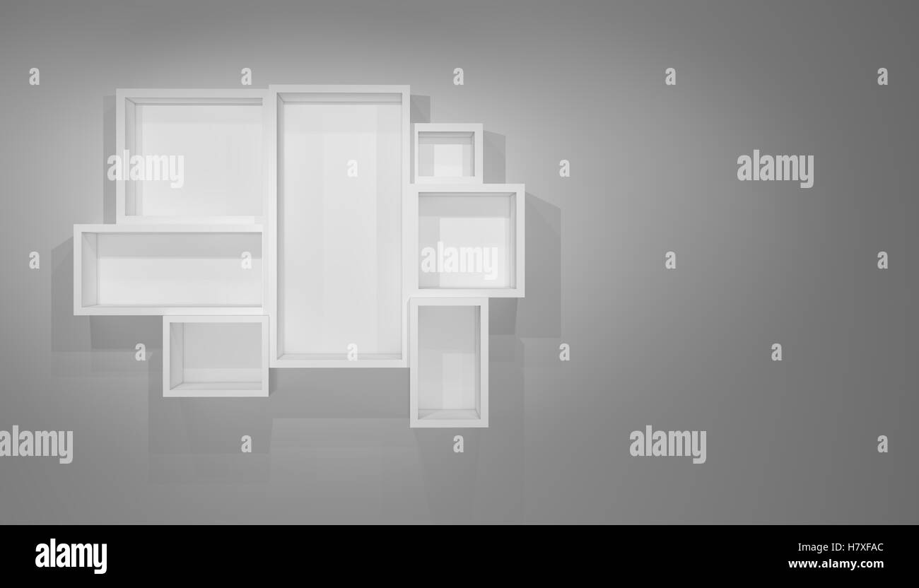 White shelves on gray wall with shadow Stock Photo Alamy