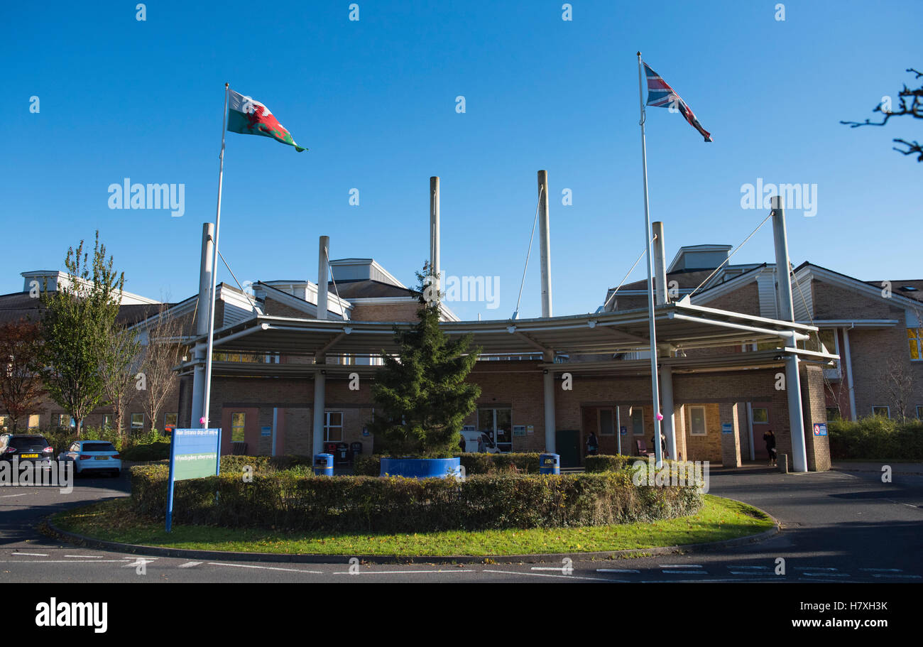 General view of the Royal Glamorgan Hospital in Pontyclun, South Wales. Stock Photo