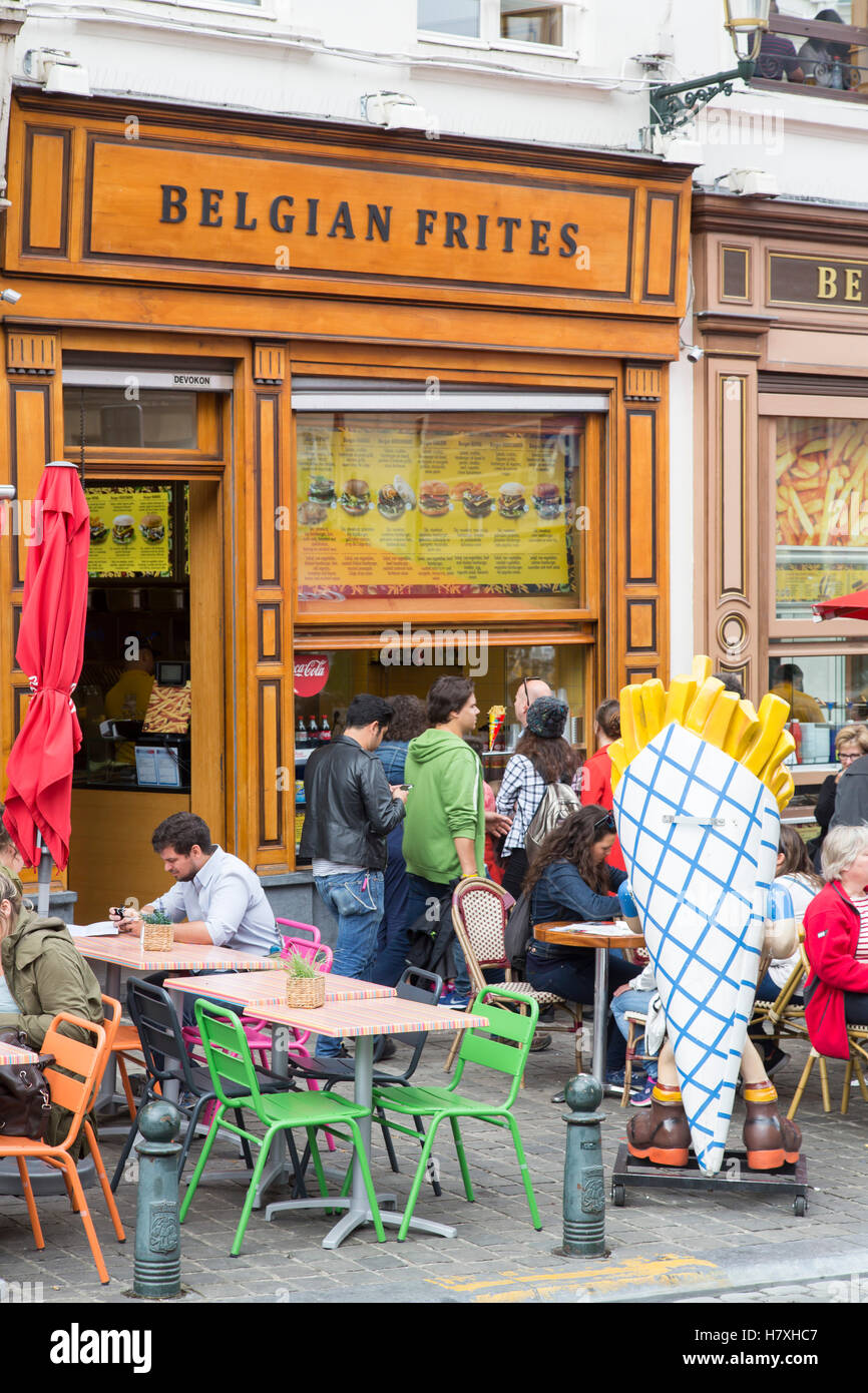 Typical Belgium fast food, French Fries restaurant, Belgium frites, Brussels, Belgium Stock Photo
