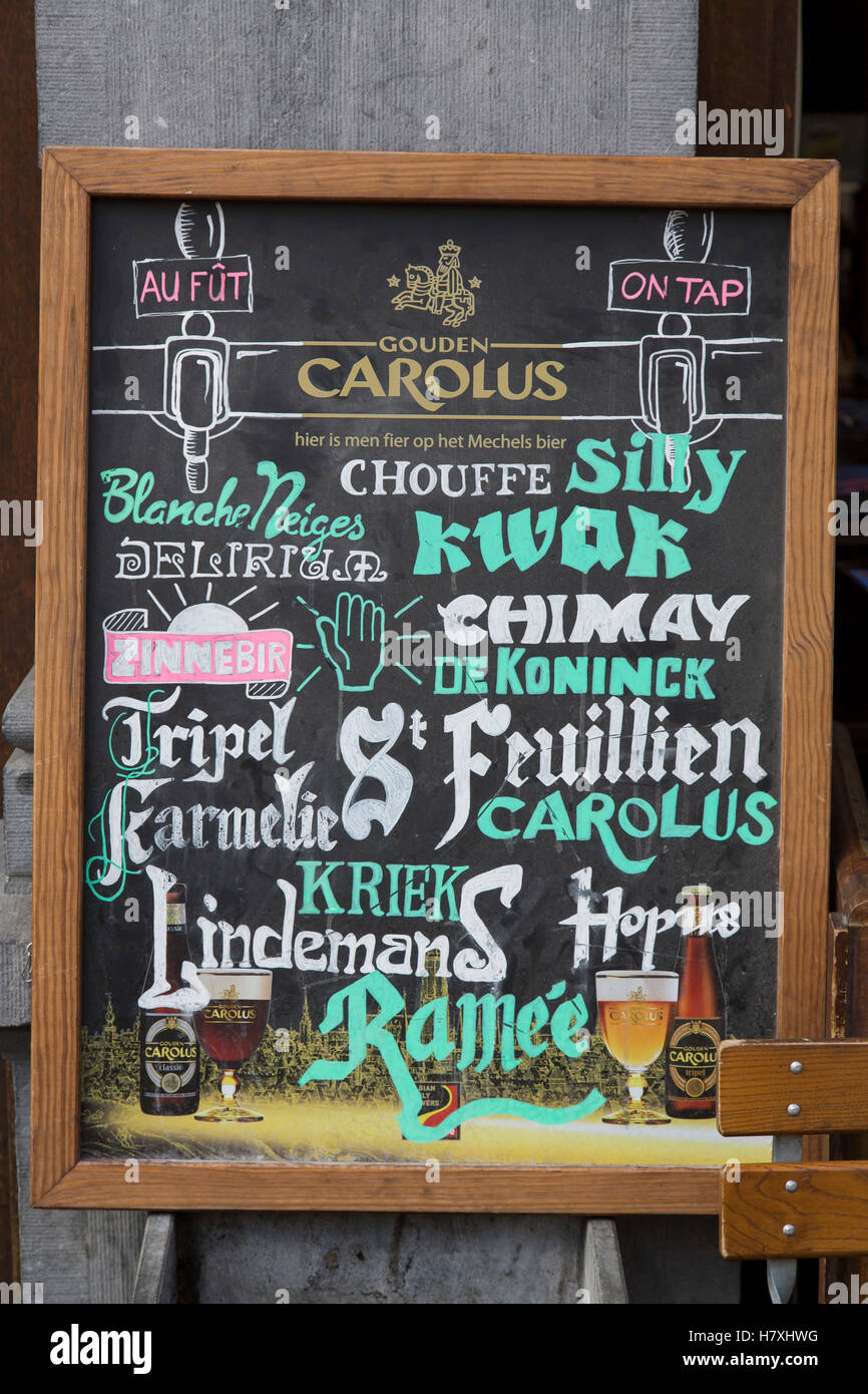 Brussels, Belgium, pub sign with a large selection of beers, typical