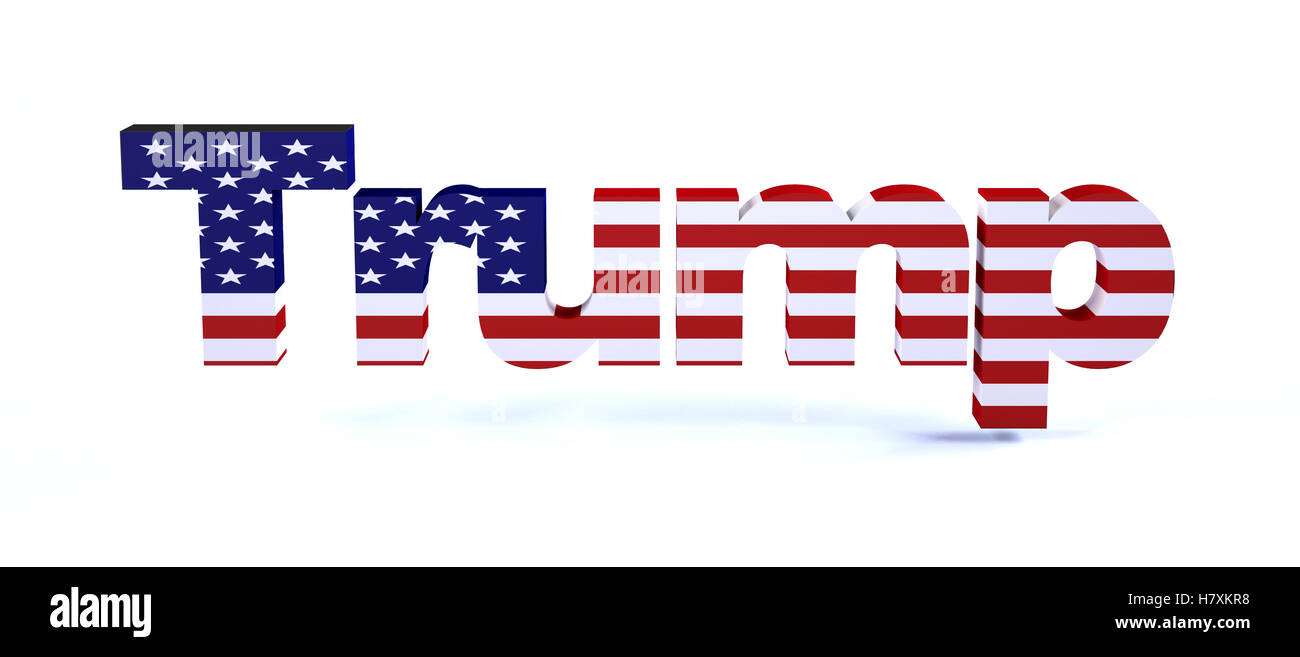 Trump sign with american flag isolated on white 3d illustration Stock Photo