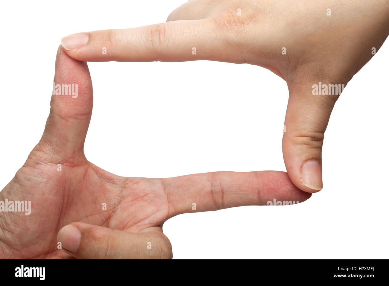 Fingers forming a rectangular frame isolated on white background Stock Photo