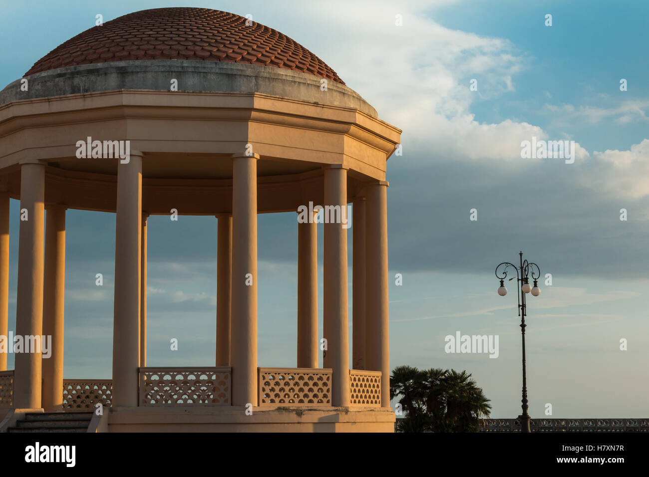 White Stone Gazebo in Livorno at Sunset, Tuscany Italy Stock Photo