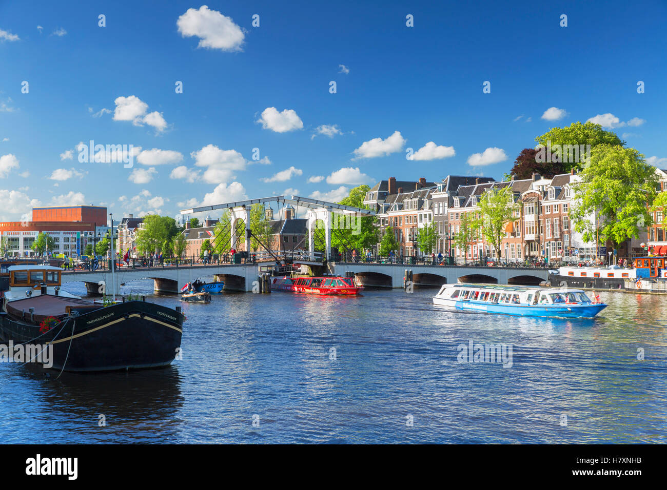 Skinny Bridge (Magere Brug) on Amstel River, Amsterdam, Netherlands Stock Photo