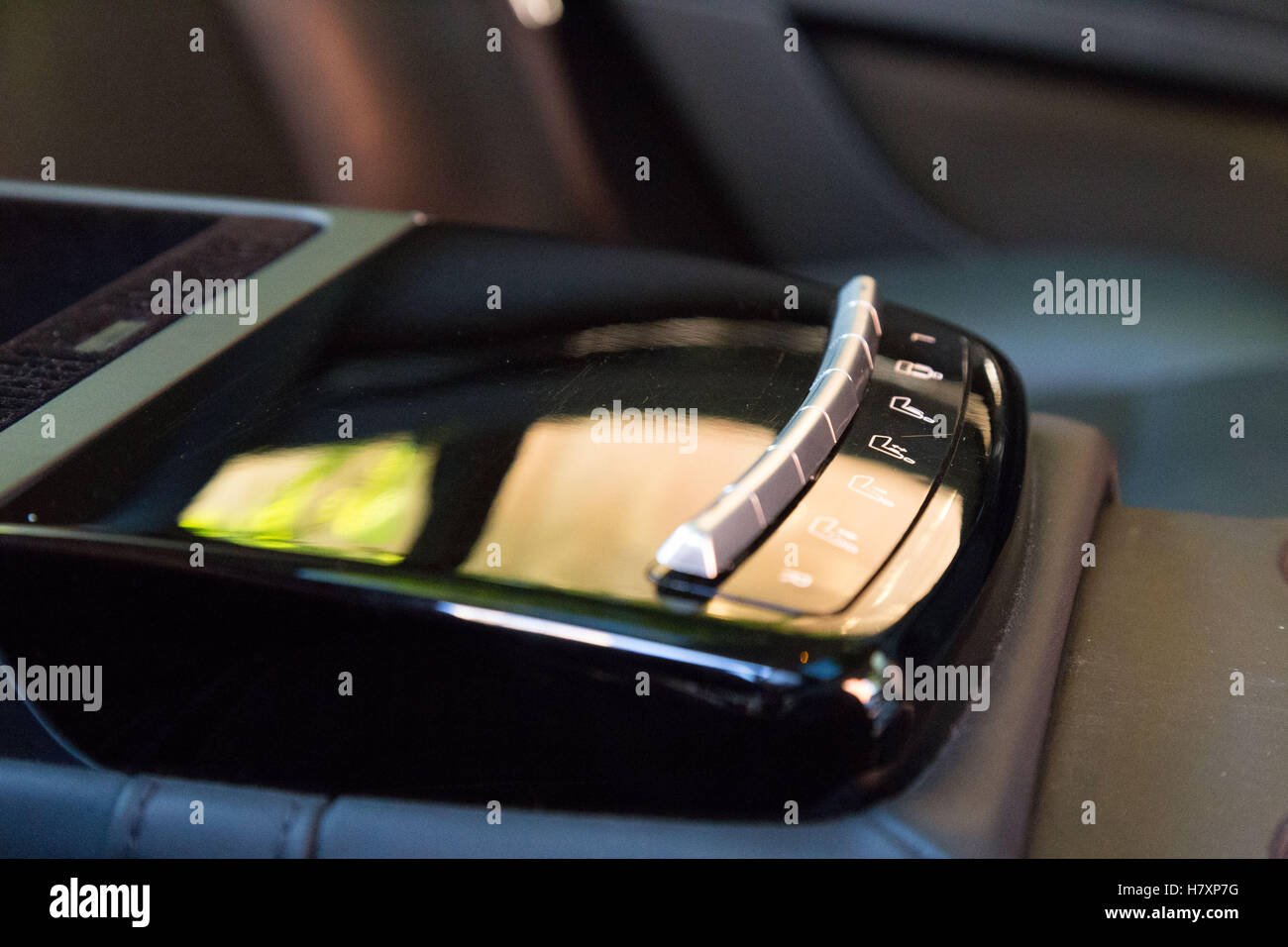 Interior (Designo) of used Mercedes-Benz S-Class S350 long (W221) car stand on a street in Mytishchi District in Moscow Oblast, Stock Photo