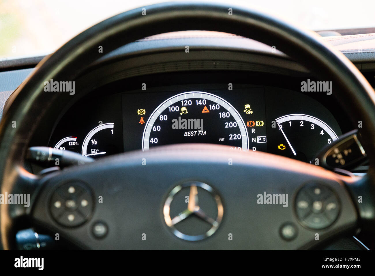 Interior (Designo) of used Mercedes-Benz S-Class S350 long (W221) car stand  on a street in Mytishchi District in Moscow Oblast Stock Photo - Alamy