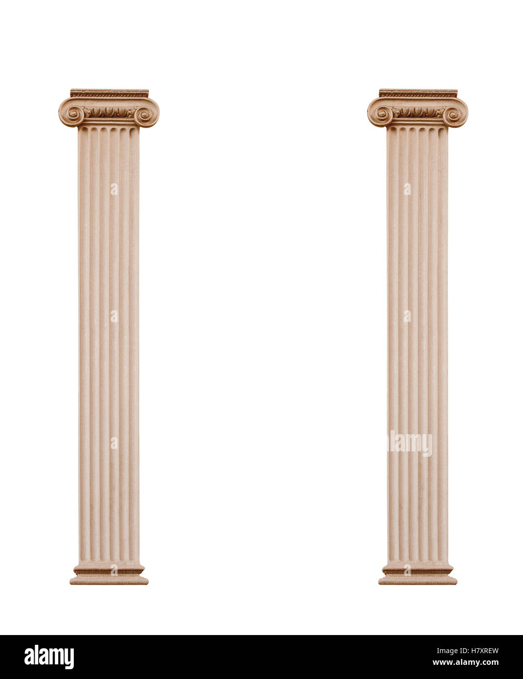 Two architectural columns isolated on white background Stock Photo