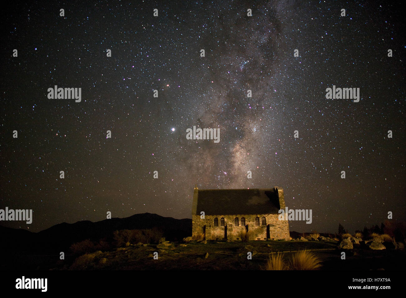 Church of the Good Shepherd underneath the Milky Way, New Zealand Stock ...