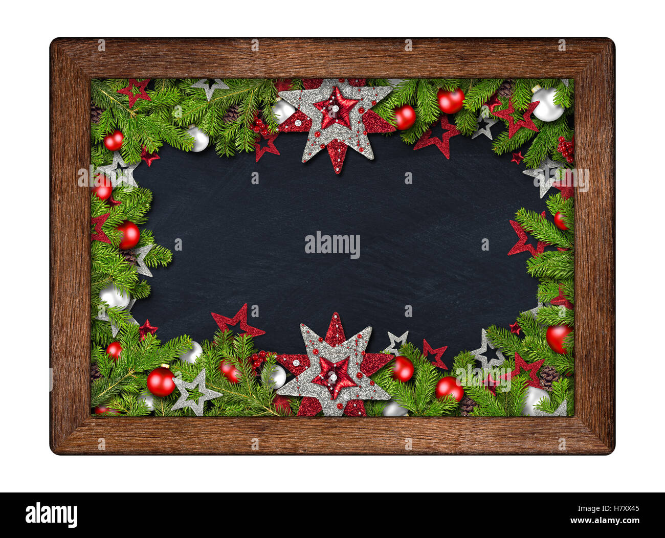 decorated christmas xmas blackboard chalkboard with wood frame fir