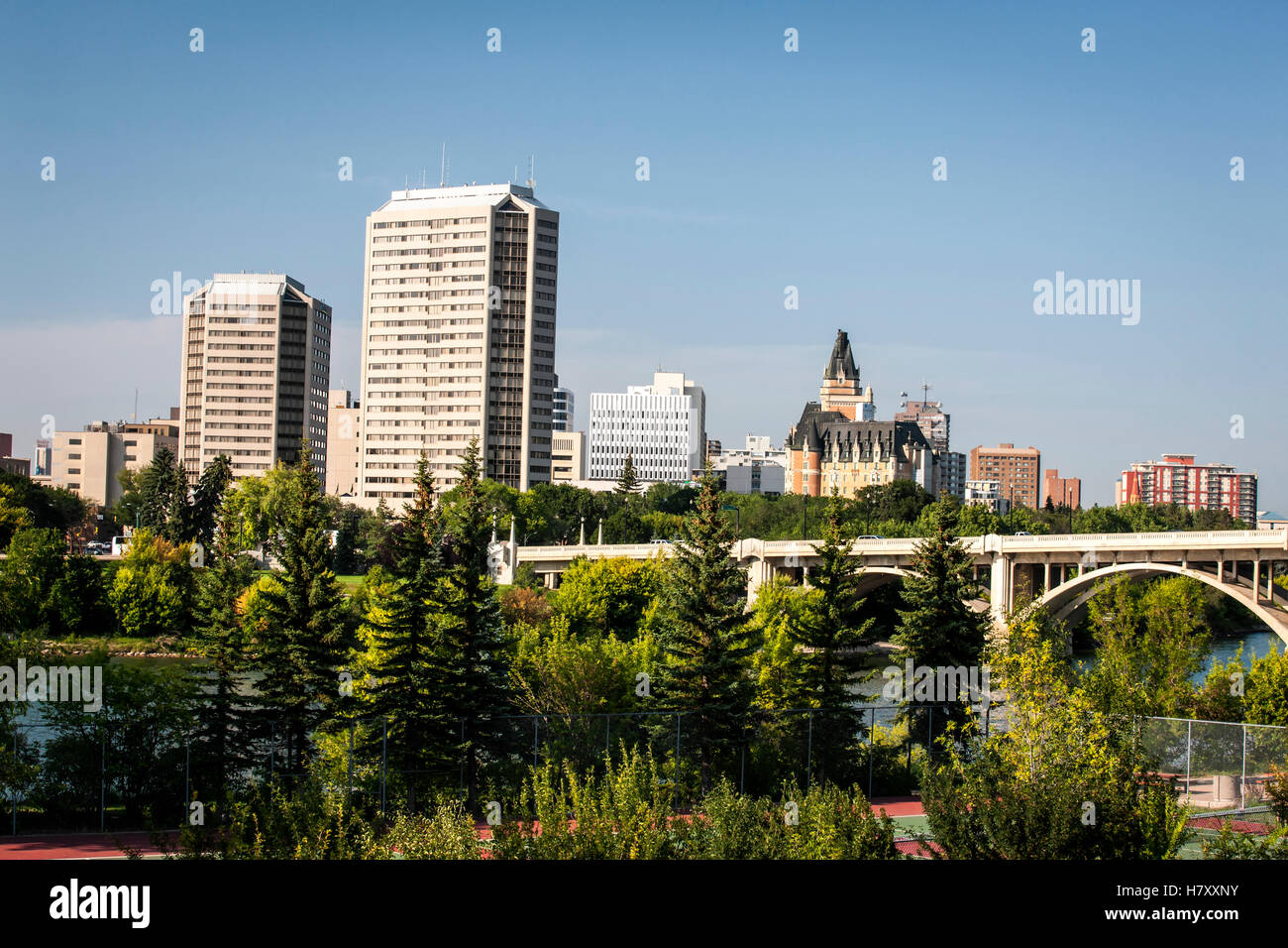 Skyline of Saskatoon; Saskatoon, Saskatchewan, Canada Stock Photo