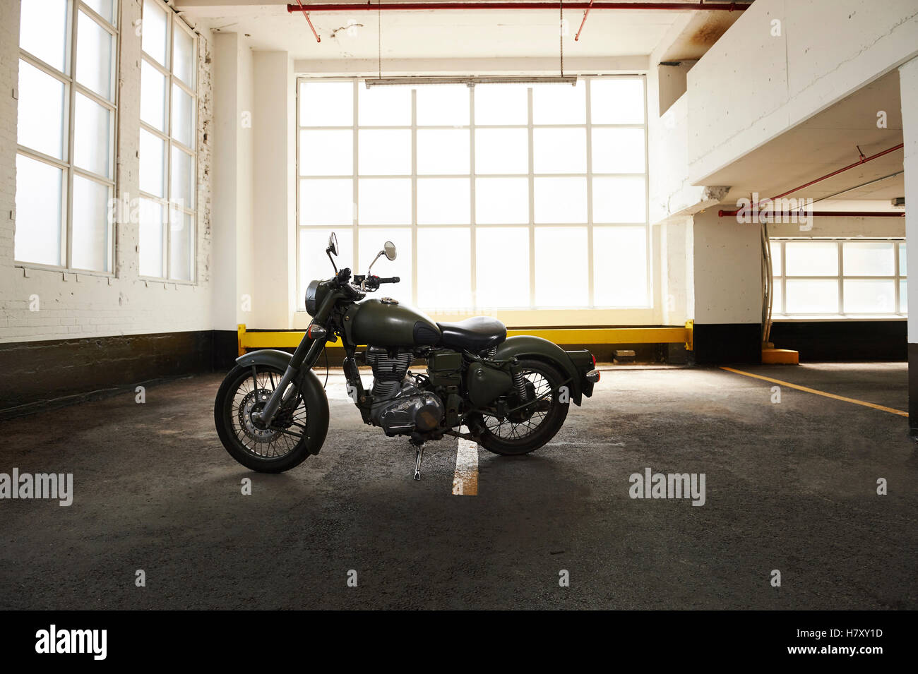 Royal Enfield Cafe Cruiser In Parking Garage Toronto Ontario