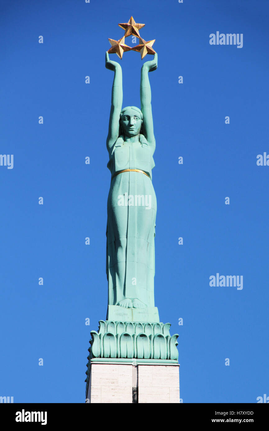 RIGA, LATVIA - OCTOBER 18, 2016 - Freedom Monument in Riga, Latvia. Stock Photo