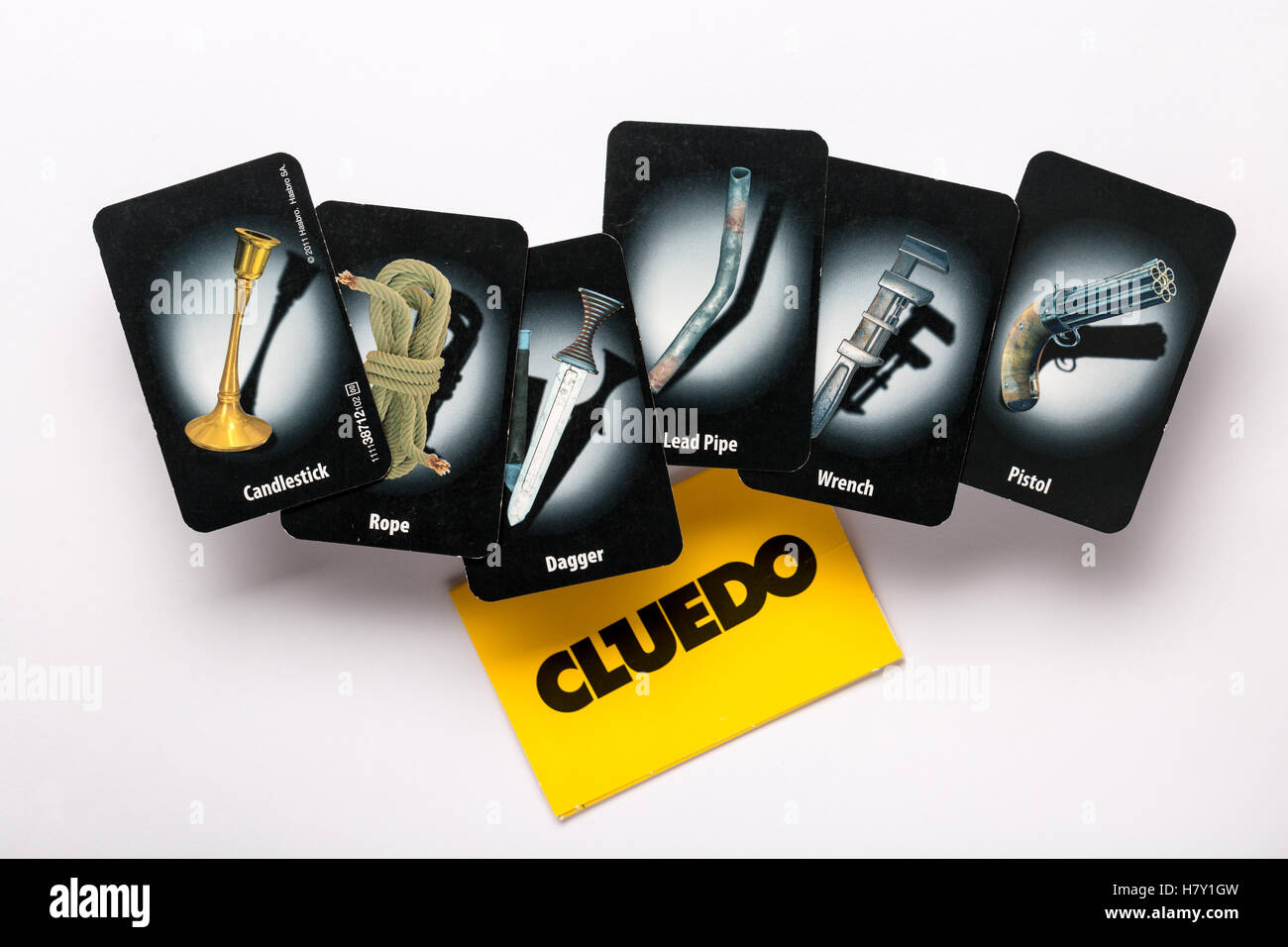 Cluedo board game playing cards Stock Photo