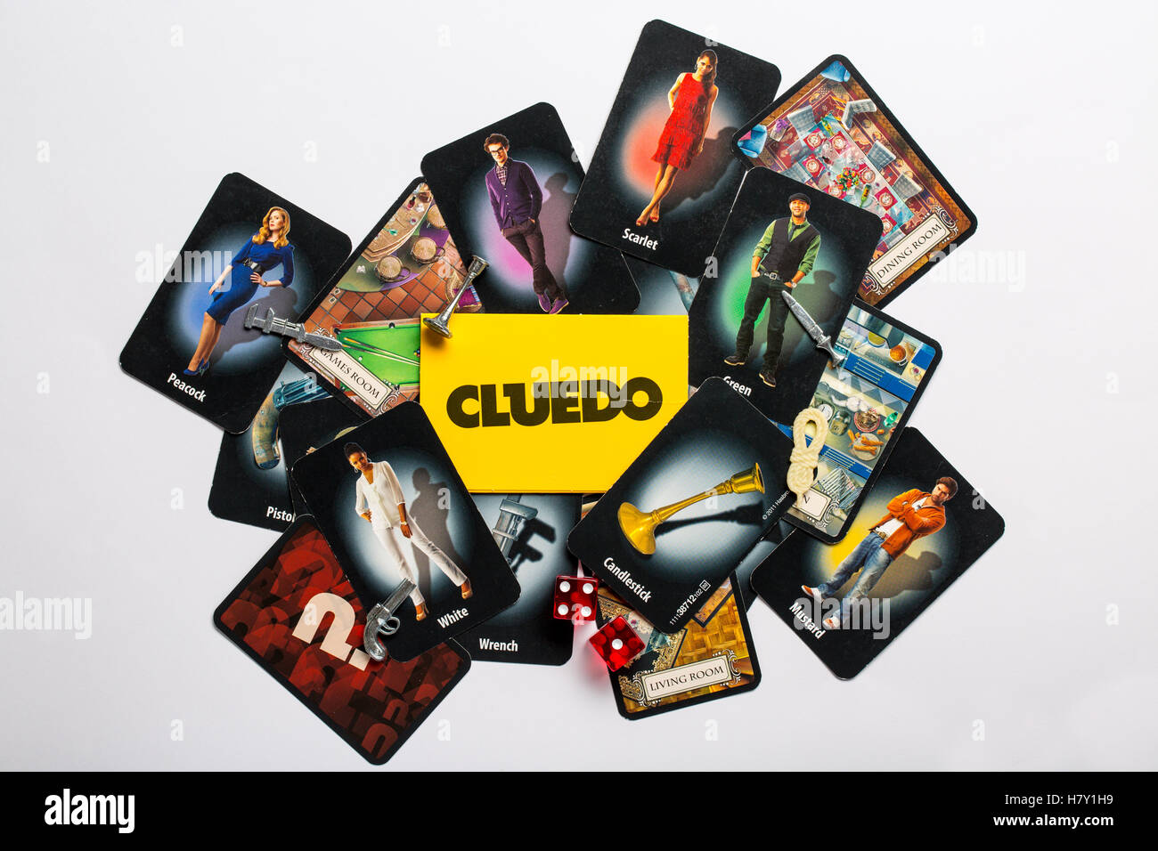 Cluedo board game playing cards Stock Photo