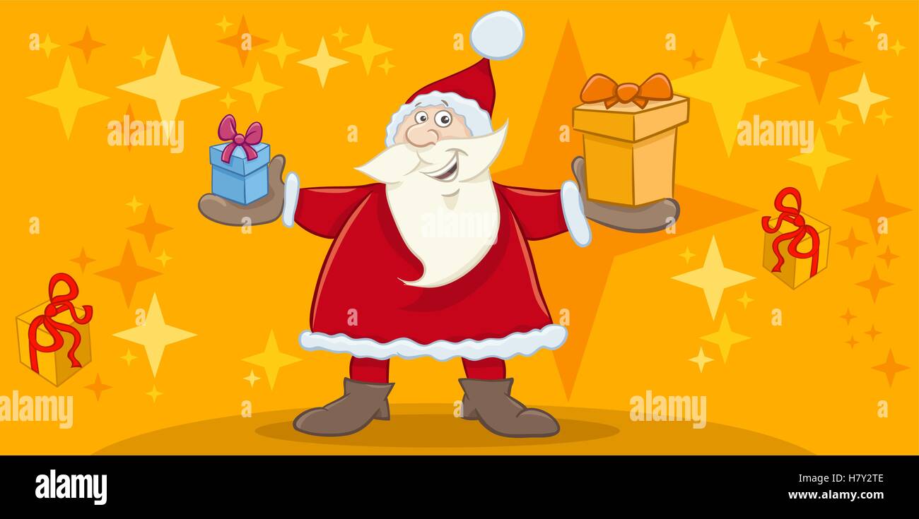 Greeting Card Cartoon Illustration of Santa Claus with Gifts on ...
