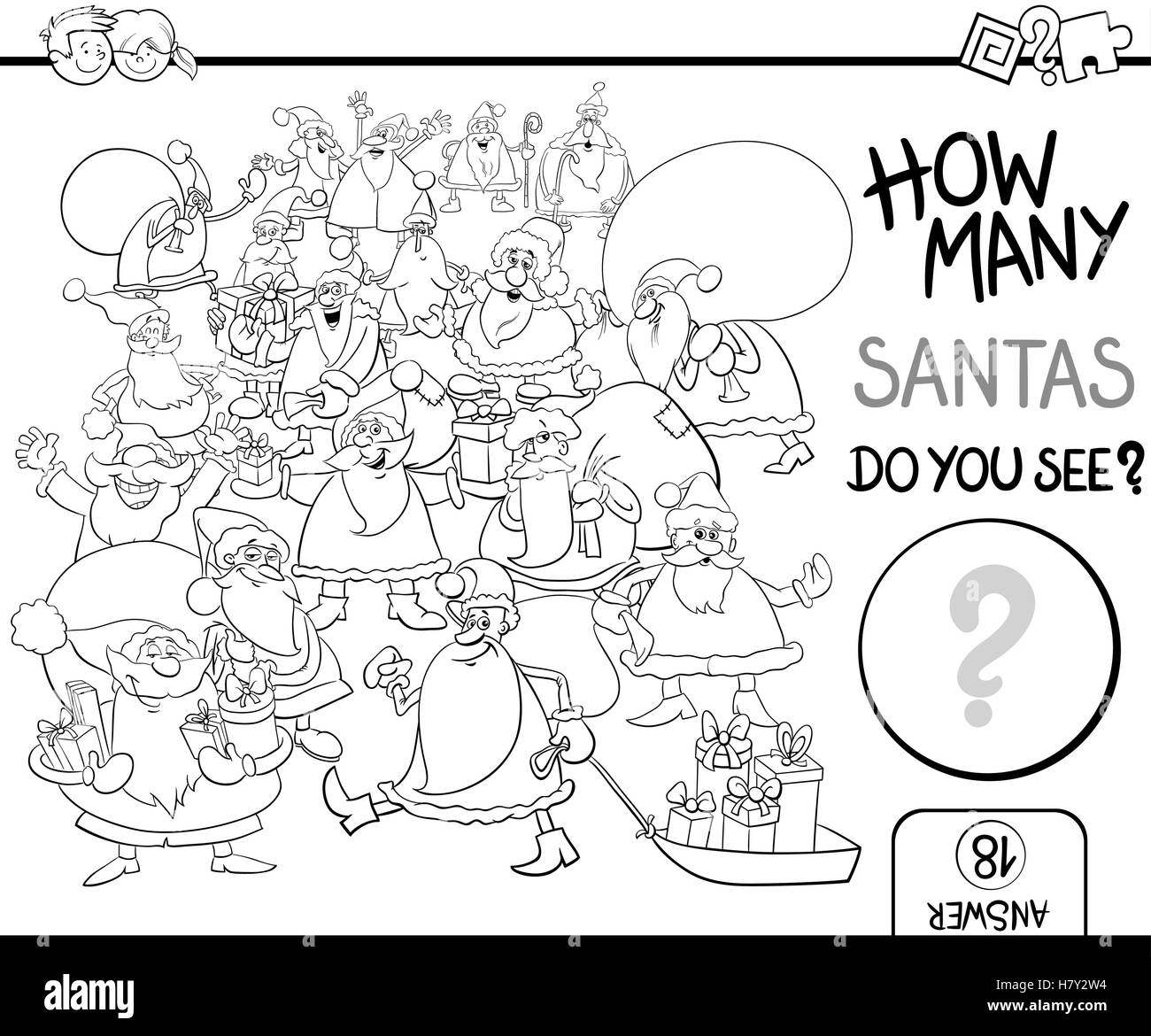 Black and White Cartoon Illustration of Educational Counting Activity ...