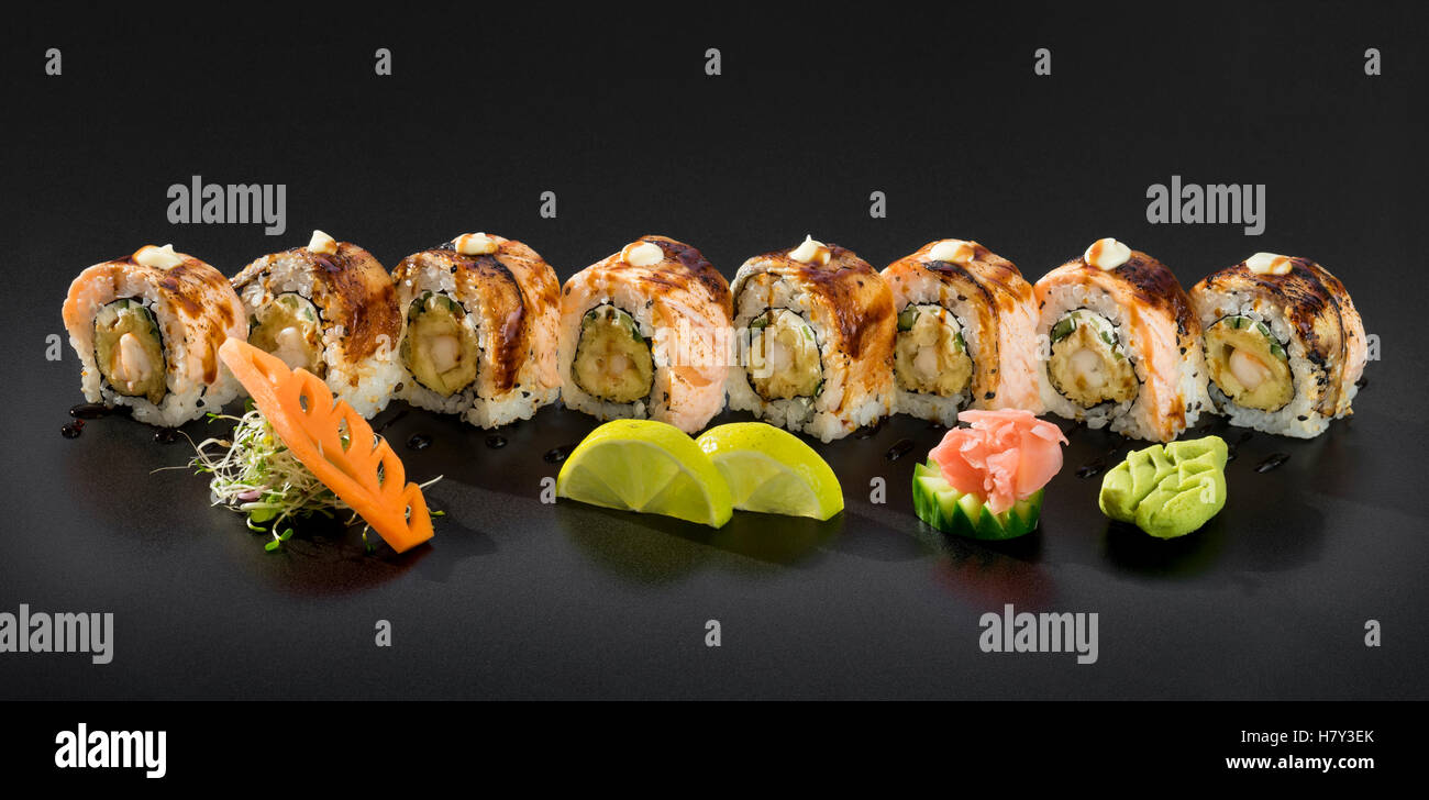 Uramaki Sushi roll, party Stock Photo