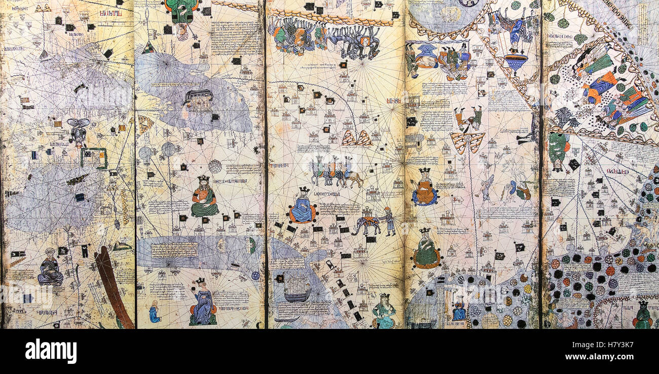 Reproduction of Catalan Atlas by Abraham Cresques circa 1375 Stock Photo