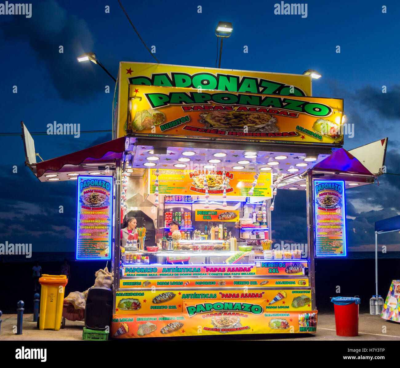 Food stall on beach during Womad festival at Gran Tarajal on