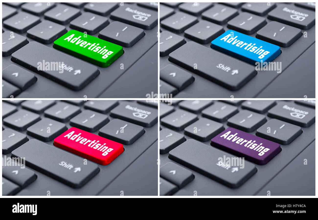 Online ad concept with advertising button on modern laptop keyboard Stock Photo
