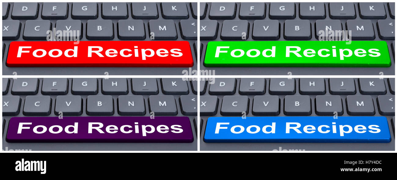 Online e-business concept with food recipes button on computer keypad Stock Photo