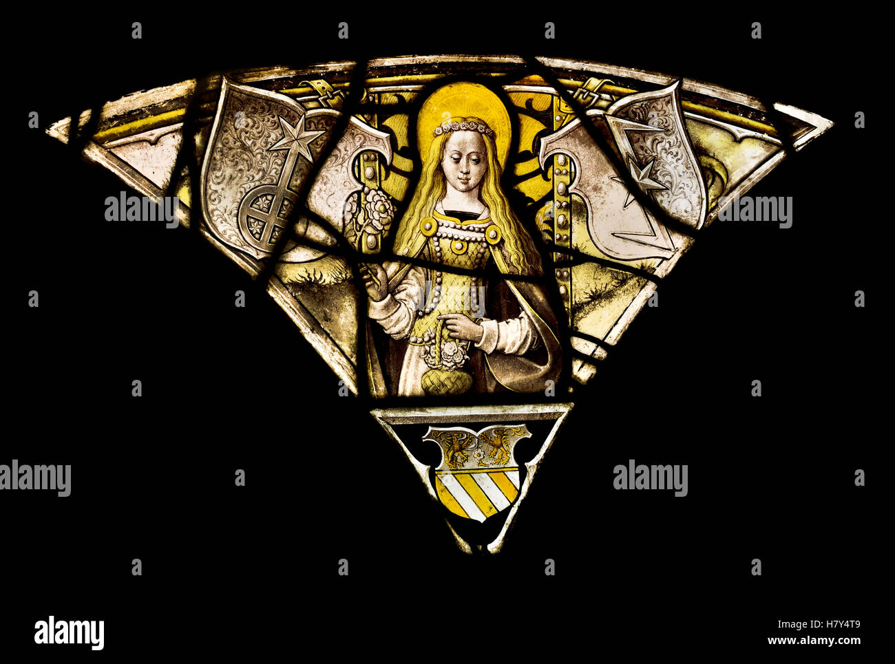 Holy Dorothea with coat of arms (Alexiuslegende) 1515 Cologne German Germany Holy Dorothea with Crest Stock Photo