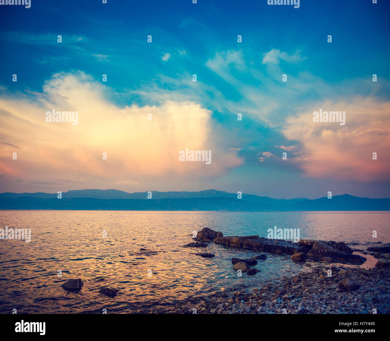Beautiful Sea and Blue Sky with Clouds at Sunset Stock Photo - Alamy
