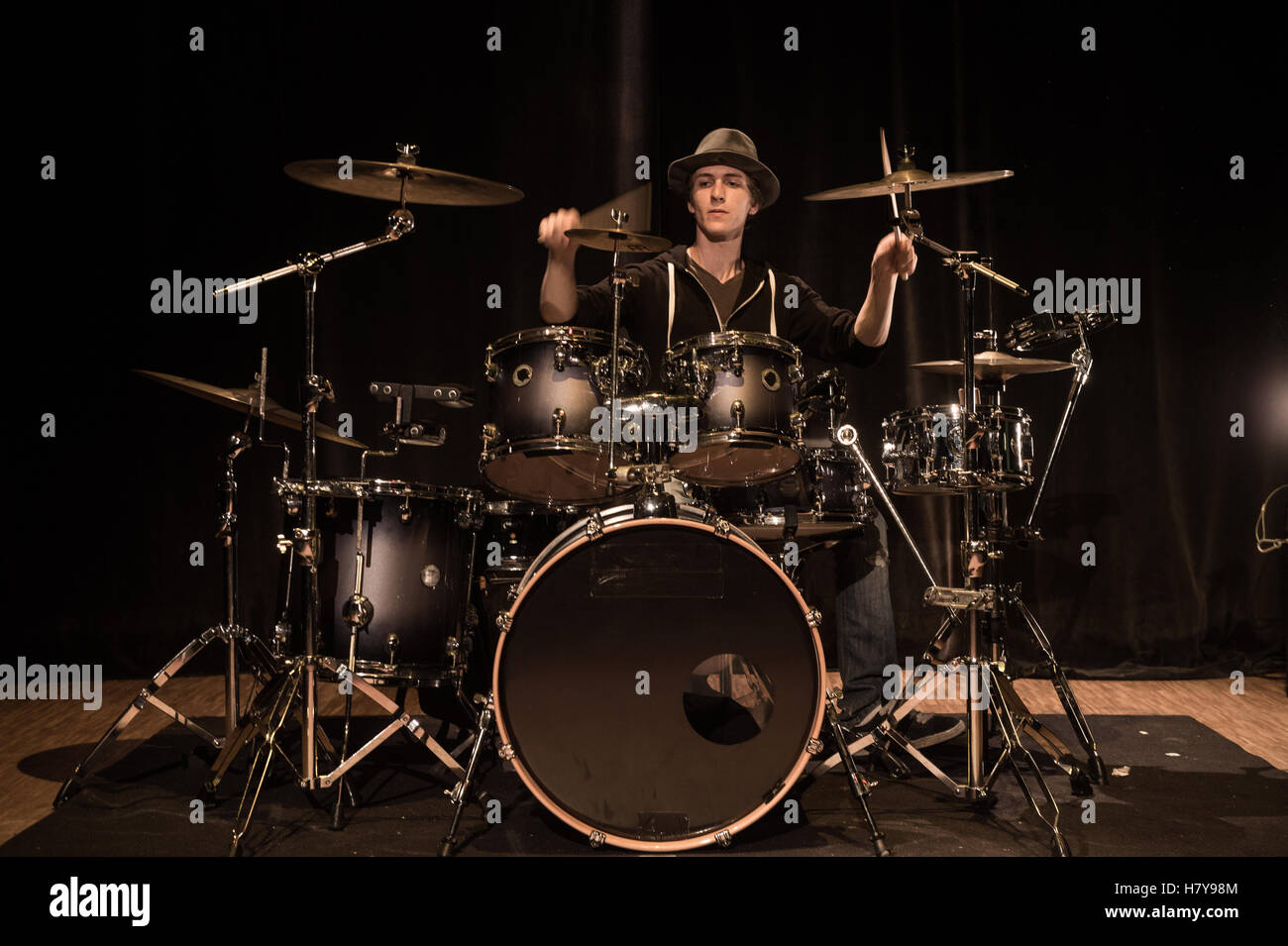 Musical instrument, Drum Kit on the stage, France Stock Photo Alamy