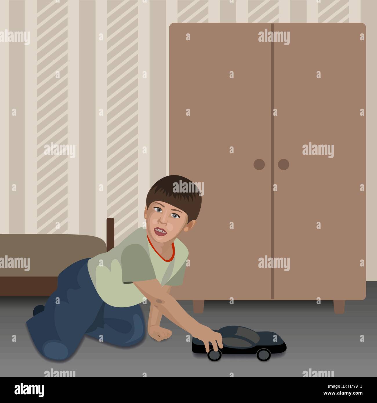 Playing Boy In The Room Stock Vector