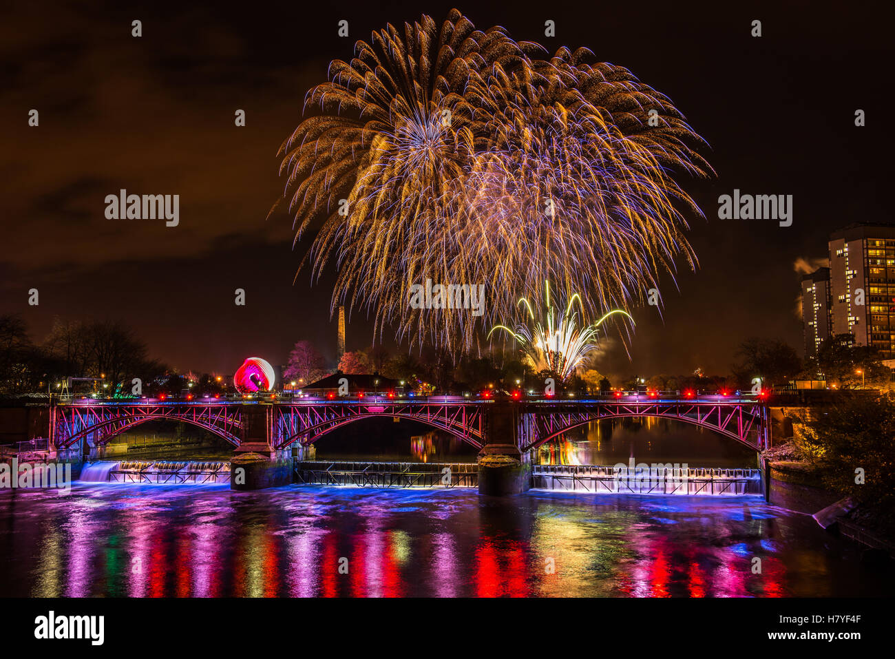 The annual firework display at Glasgow Green in Scotland Stock Photo